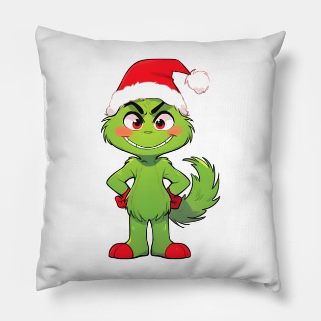 Cartoon Grinch's Christmas Joy Pillow by ragil_studio