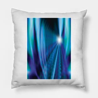 blue turquoise tunnel of rails and light rays merging Pillow