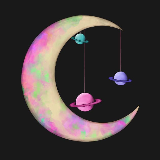 Colorful Moon with Planets by Adaillustrations