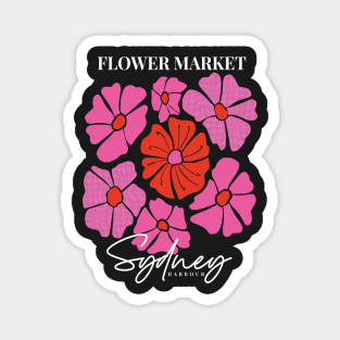 Flower market Sydney with pink check pattern florals on cream white background Magnet