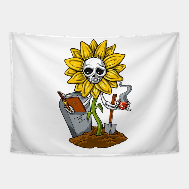 Sunflower Skeleton Hippie Tapestry by underheaven