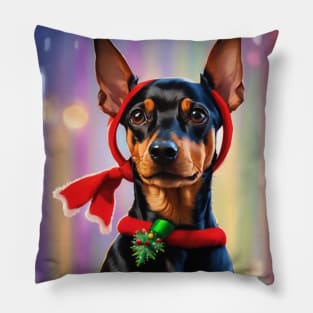 Manchester terrier painted in christmas style Pillow