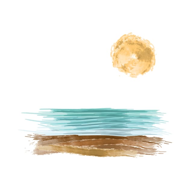 Watercolor beach drawning, nature, ocean, sun by vocej