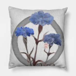 zen circle with sumiE watercolor cornflowers Pillow