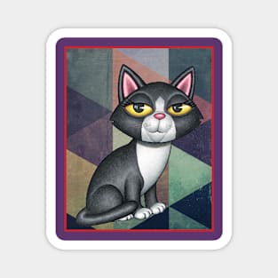 Cute Black and white kitty on art deco design Magnet