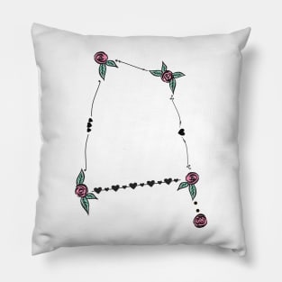 Corvus (The Crow) Constellation Roses and Hearts Doodle Pillow