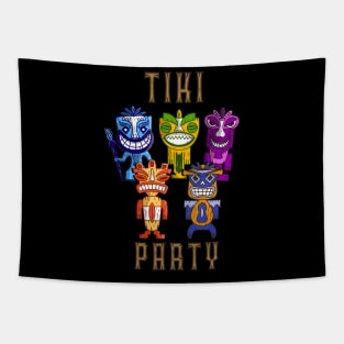 Tropical Hawaiian Tiki Party Colorful Rainbow Tikis Green Background Tapestry