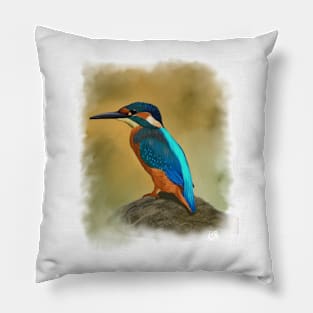 Kingfisher Soft Pastel Drawing on Yellow Ochre Pillow