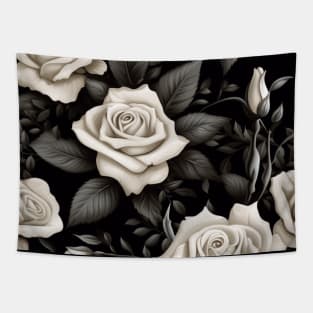 White Rose with black leaves pattern, classic vintage design Tapestry