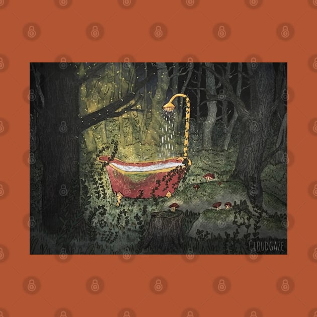 Golden Bathtub in the forest of wonderland by Cloudgazzee