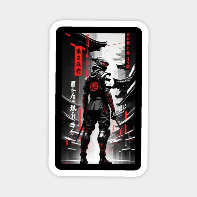 Japanese Ninja - Black and Red Magnet by pibstudio. 