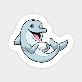 Dolphin with Cup of Coffee Magnet