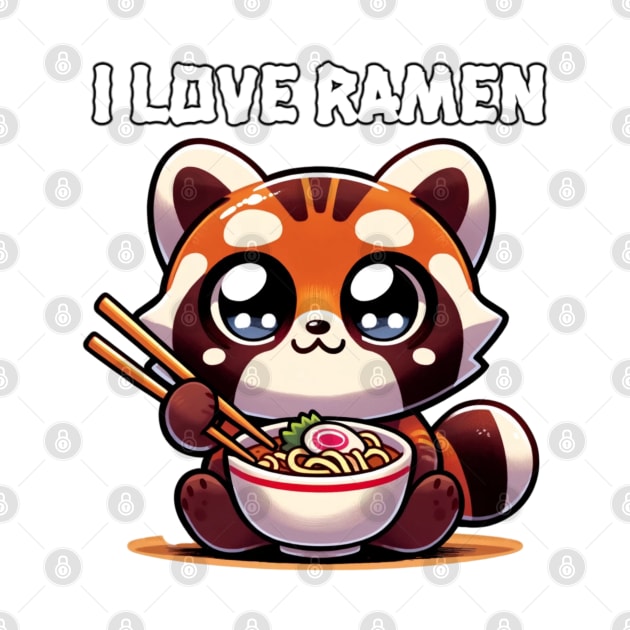 Kawaii-style Tanuki Eating Ramen with Chopsticks by panfurwarellc