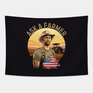 Ask a Farmer, village life, american farm, american flag, gift present ideas Tapestry