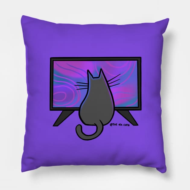 Cat watching TV Pillow by The Vix Cats