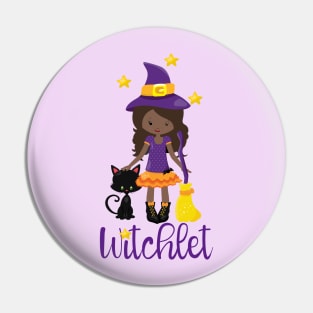 Witch Gift Kids Witchy Halloween Design Black Cat Broomstick Pin