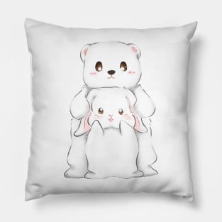 White Bunny and Bear _ spooning Pillow