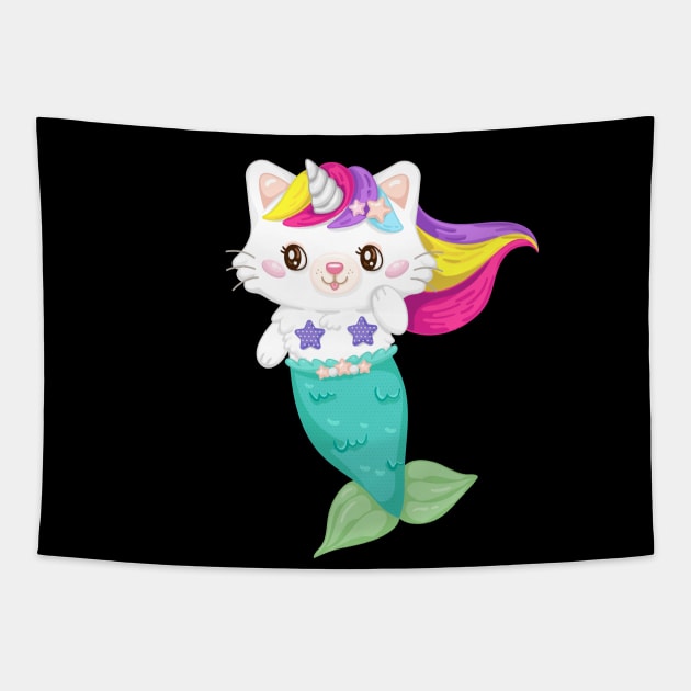 Cute mermaid cat magical Tapestry by HamilcArt