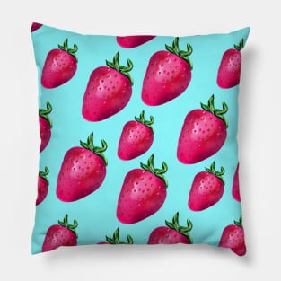 Fun Strawberry Pattern (Light Blue Background, Large Scale) Pillow