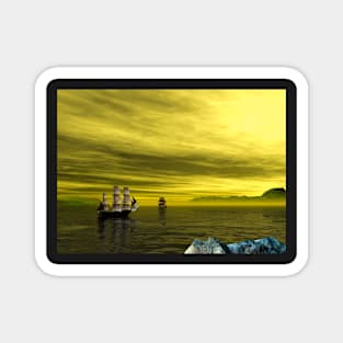 Pirate Vessel on yellow sky Magnet