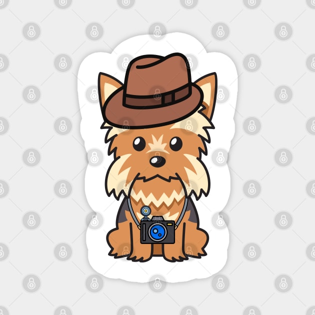 Funny Yorkshire Terrier is holding a camera Magnet by Pet Station