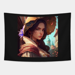 Beautiful Brunette Anime Style Woman Tapestry