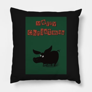 Merry Christmas? Pig listens to the greetings and get scared, because in Scandinavia the Christmas pig is the traditional food on the table Pillow