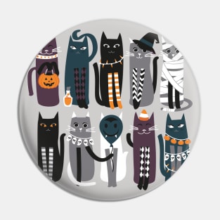 High Gothic Halloween Cats // print // grey background orange grey pine green white and black kittens Pin