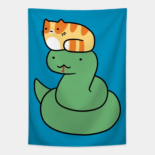 Snake and Little Orange Tabby Cat Tapestry by saradaboru