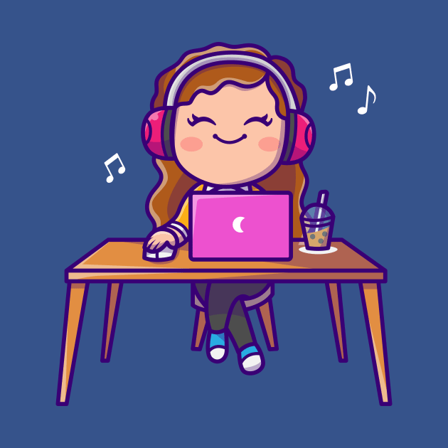 Cute Woman Listening Music On Laptop With Headphone by Catalyst Labs