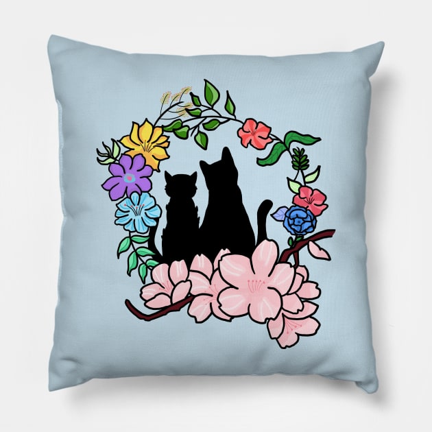 Cat and Flower Valentine's Day Pillow by yuki123541