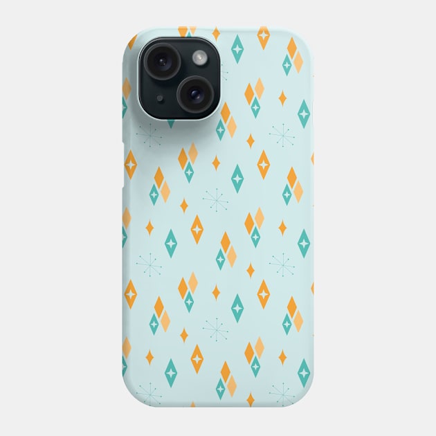 MCM Atomic Diamonds, Starburst Aqua, Orange Phone Case by tramasdesign