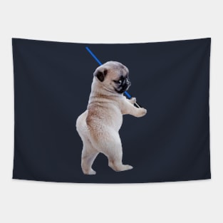 Pug with Lightsaber Funny Puggy Tapestry