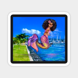 Mermaid with big afro hair, diving into the ocean. Black Mermaid. The best Gifts for black women 2022 Magnet