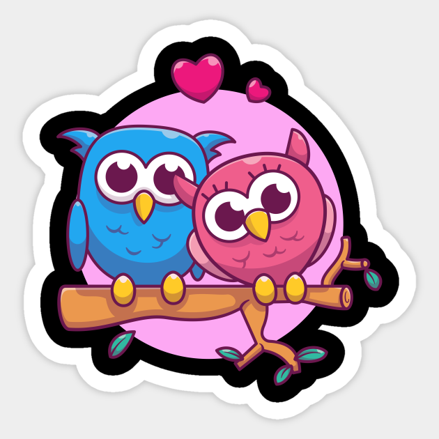 Couple of owl cartoon - Owl - Sticker | TeePublic Couple of owl cartoon - Owl - Sticker | TeePublic
