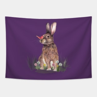 Rabbit And Butterfly Kiss Tapestry