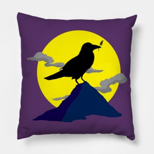 Raven on a full moon night Pillow