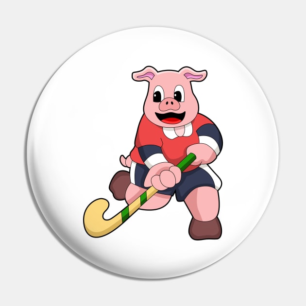 Pig at Hockey with Hockey bat Pin by Markus Schnabel