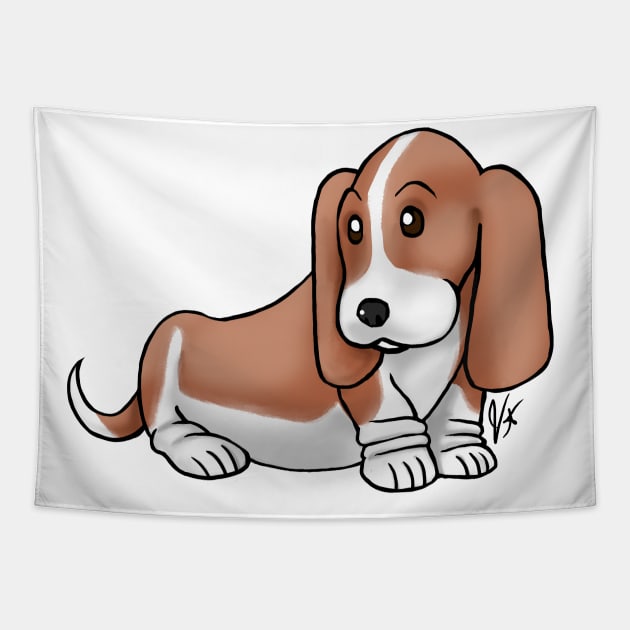 Dog - Basset Hound - White and Tan Tapestry by Jen's Dogs Custom Gifts and Designs