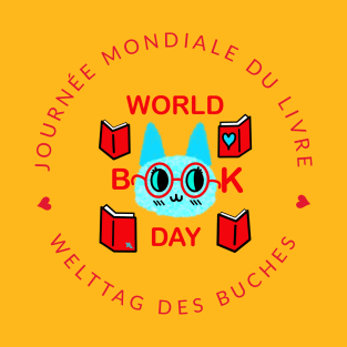 Welttag des Buches Katze World Book Day Cat DE GB FR T-Shirt