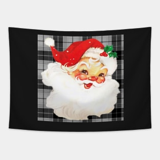 Santa Claus Vintage Old Fashioned Traditional Christmas Design on Black & White Plaid, Gifts Tapestry