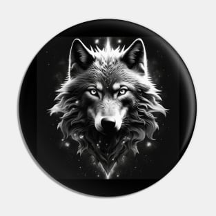 Black and White Cosmic Wolf Pin