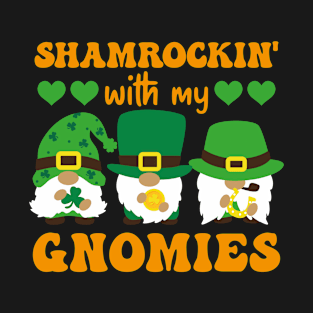 St Patricks Day Shamrokin With My Gnomies Irish Team Retro Groovy T-Shirt