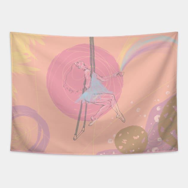 Trapeze Girl drinking Rainbow Tapestry by LaBellaCiambella