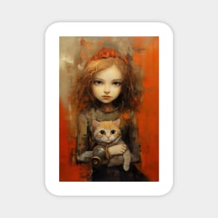 Girl and Cat 10 Magnet