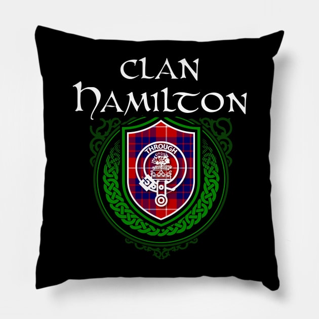 Clan Hamilton Surname Scottish Clan Tartan Crest Badge Pillow by Celtic Folk