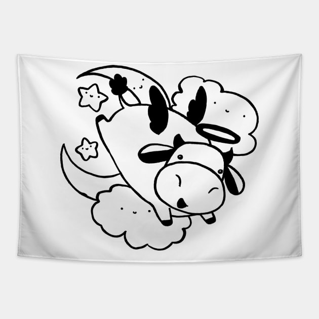 Angel Cow Black Line Tapestry by saradaboru