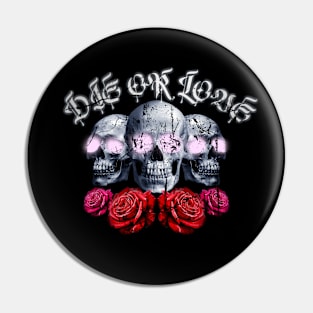 skull with rose flowers t shirt Pin