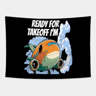 Ready for Takeoff I'm 6 - 6nd Birthday Boy Airplane Theme Tapestry