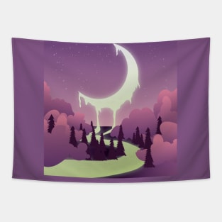 Moon Melting River I Fantasy Landscape Night Tapestry